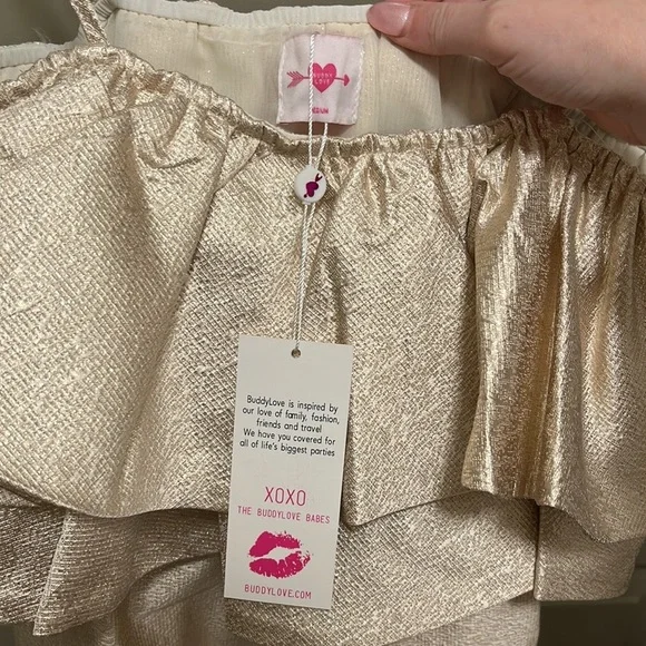 NWT Buddy Love Gold Ruffle Too Spaghetti Strap Cocktail Dress - Picture 3 of 3